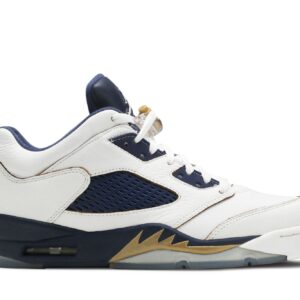 Jordan 5 Retro Low Dunk From Above Sneakers – White/Metallic Gold Star-Midnight Navy – 819171-135